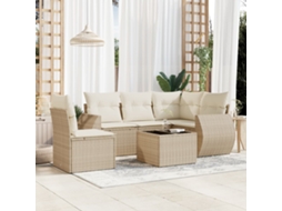 Vidaxl 6 Pcs Conjunto De Sofás P/ Jardim Com Almofadões Vime Pe Bege