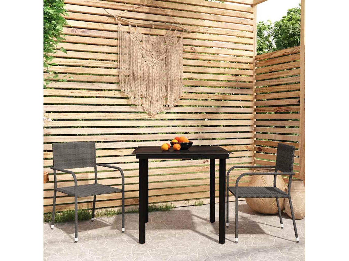 Vidaxl 3 Pcs Conjunto De Jantar Para Jardim Cinzento