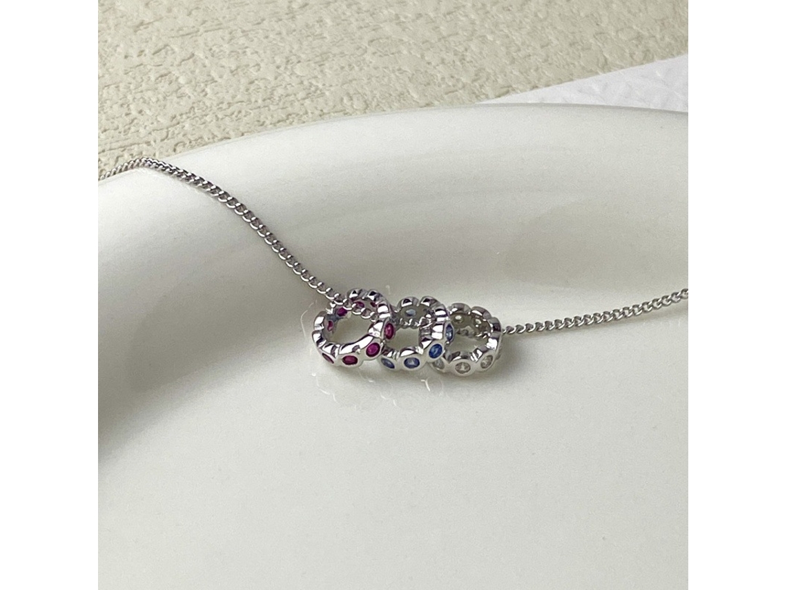 S925, Colar com Pingente Pequeno em Esferas Coloridas com Diamantes e Pedras de Jade, Personalizado e Versátil MDUG (prata Branco)