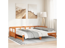 Sofá cama con cajón y colchón de pino marrón miel de 90x190 cm