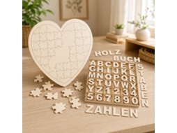 Conjunto Artesanato Madeira Crianças 2 Peças: 144 Peças com Letras, Números e Puzzle Coração para Livro de Visitas NORTHIO