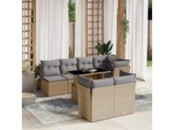 Vidaxl 8 Pcs Conjunto De Sofás P/ Jardim Com Almofadões Vime Pe Bege