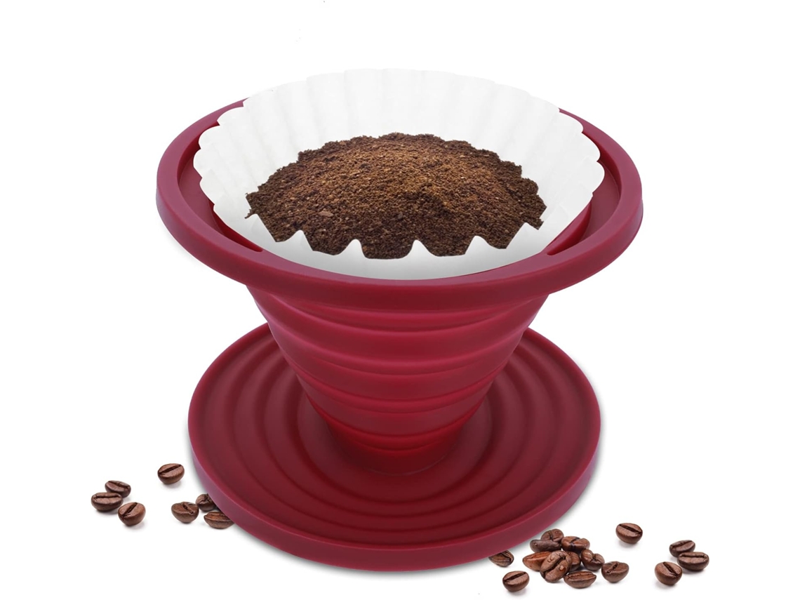 Gotejador De Café Dobrável De 3 Peças Com Tampa, Portátil Para Camping Brilvibera