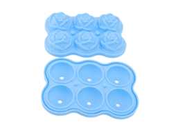 Molde de gelo de silicone Slowmoose, formato de rosa, 6 cubos, sem BPA, com tampa para coquetéis e uísque, azul