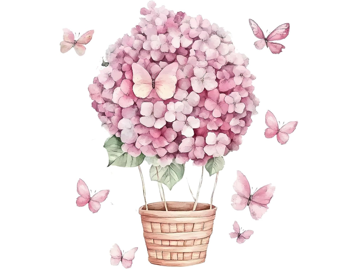 Romantique Rose Papillon Fleur Ballon À Air Chaud Adesivos Muraux Chambre À Coucher Para Crianças Decoração De Salão De La Maison (2 Conjuntos)