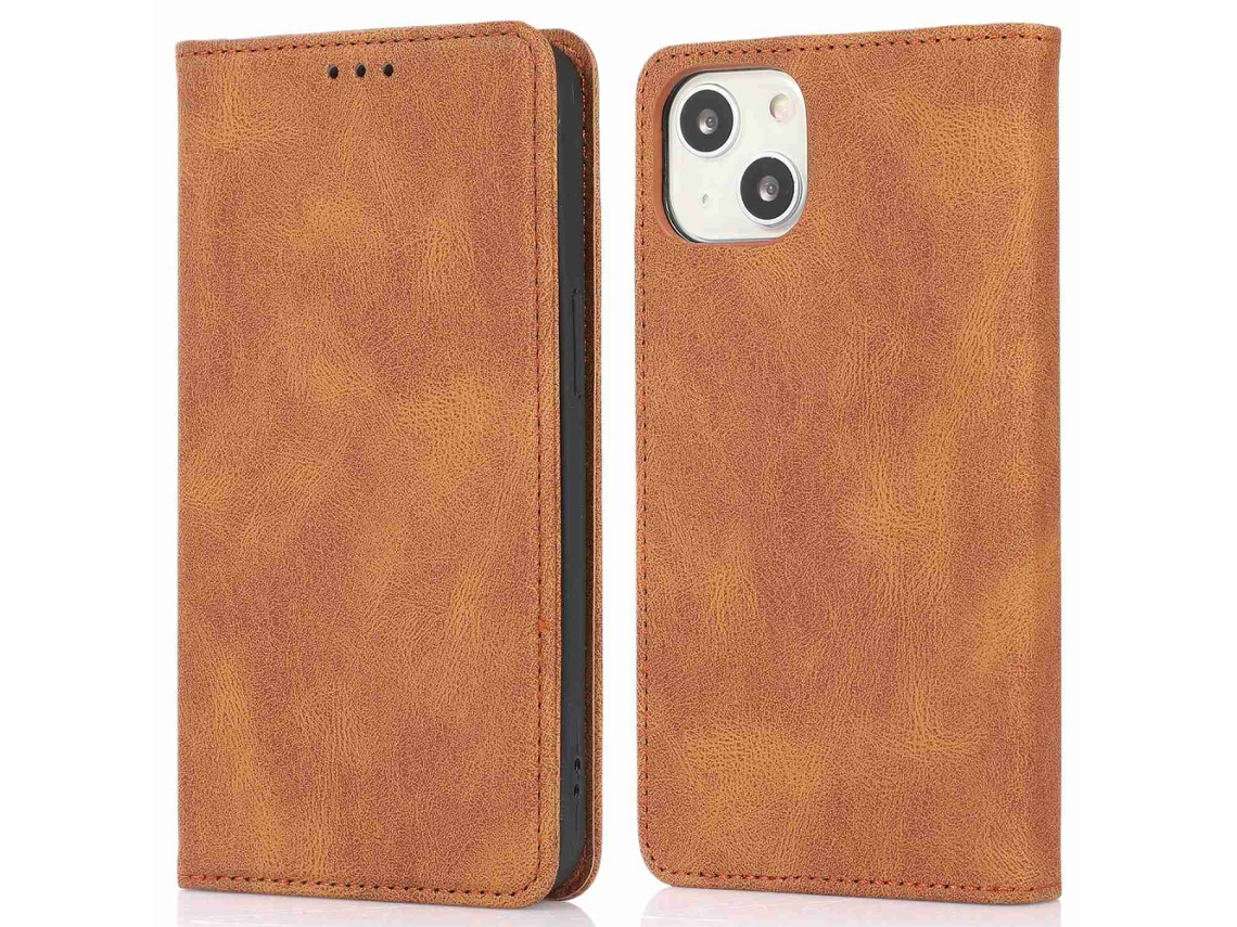 Capa Quedas Para Iphone 14 Pele Sintética Magnética Castanho