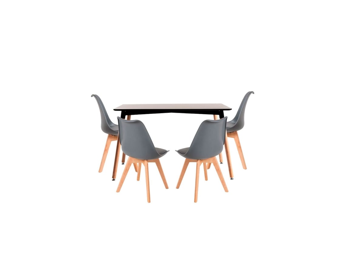 Conjunto Mesa Tower Retangular 120 X 80 Cm Preta E Pack 4 Cadeiras Synk Basic - Cinza