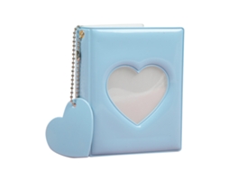 Pockets Photo Album Hollow Heart Cover Diy Making 3in Single Compartment Pvc Pure Color Simple Style Picture Book Blue LAXISCREED