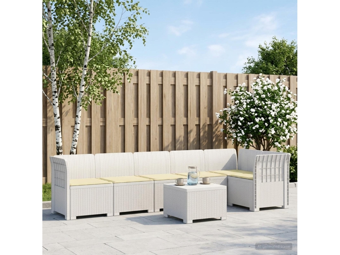 Vidaxl Sofá De Jardim Para 6 Pessoas Com Almofadas Aparência De Rattan