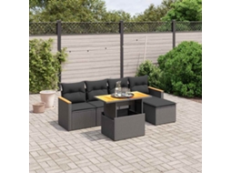 Vidaxl 6 Pcs Conjunto Sofás De Jardim C/ Almofadões Vime Pe Preto