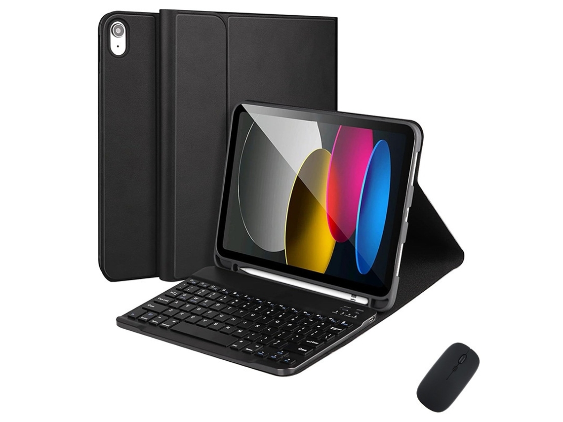 Lurelia Capa Com Teclado Bluetooth Para Ipad Mini3 Com Suporte Para Caneta Com Rato, Layout Pt, Preto
