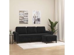 Vidaxl Sofá De 3 Lugares Com Apoio De Pés 180 Cm Veludo Preto