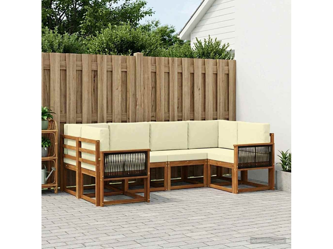 Vidaxl Conjunto De Sofás Para Exterior 6 Unid. Natural E Creme