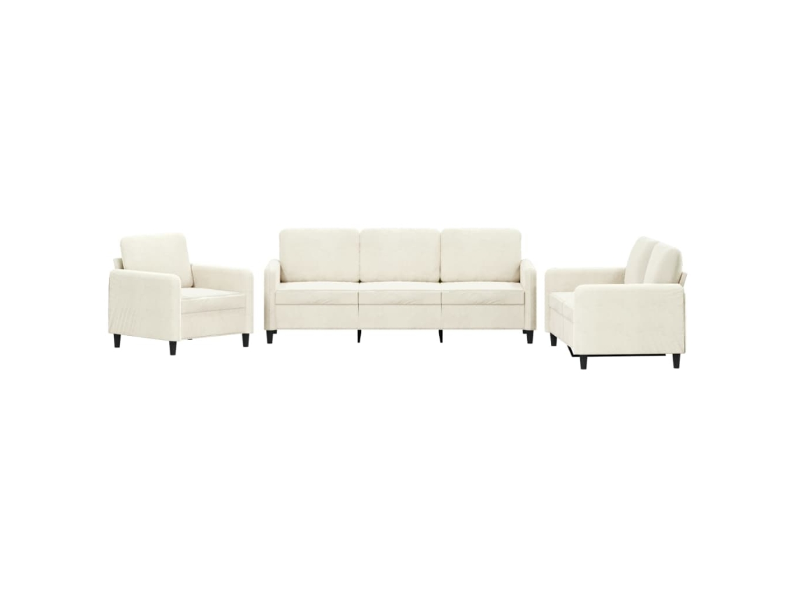 Conjunto 3 de sofás veludo VIDAXL cor creme (198 x 77 x 80 cm)