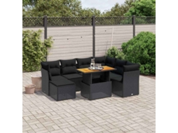 Vidaxl 8 Pcs Conjunto Sofás De Jardim Com Almofadões Vime Pe Preto