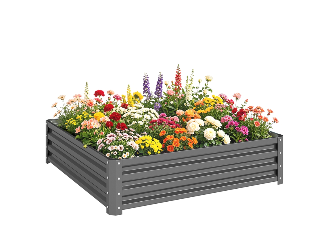 Jardim Elevado, Caixa De Plantas Com Estrutura Em Aço, Cinza Claro, 120 X 120 X 30 Cm