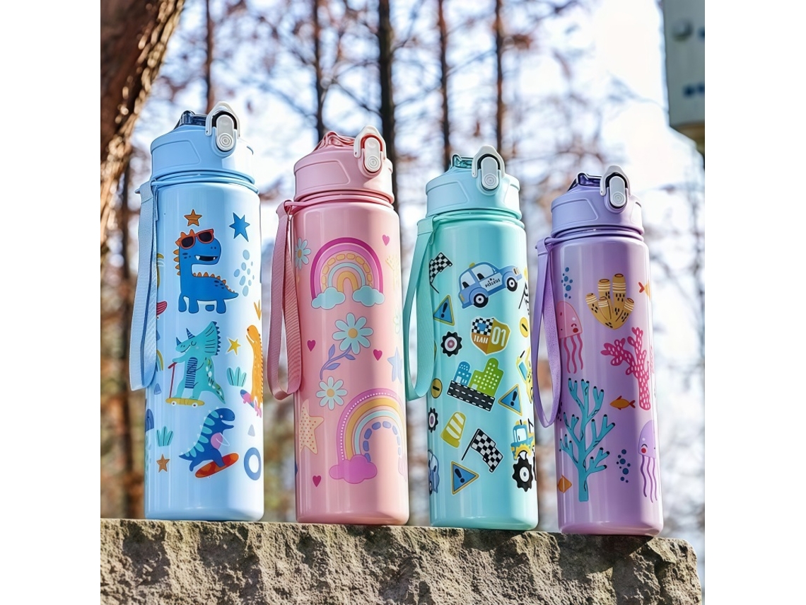 Garrafa de Água Infantil, Capacidade de 750ml, Feita de Plástico Ecológico. MDUG (4 Cores)