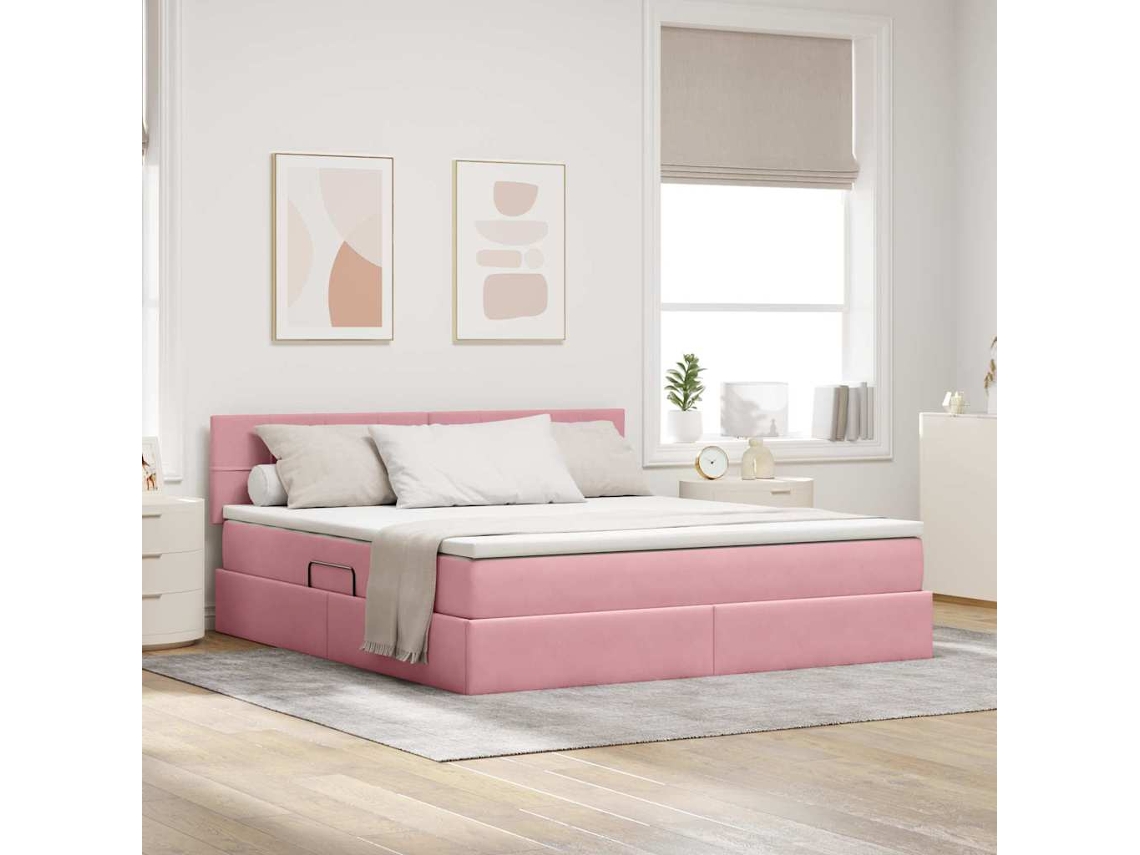 Vidaxl Cama Com Armazenamento Com Cabeceira Rosa 180 X 200 Cm Veludo