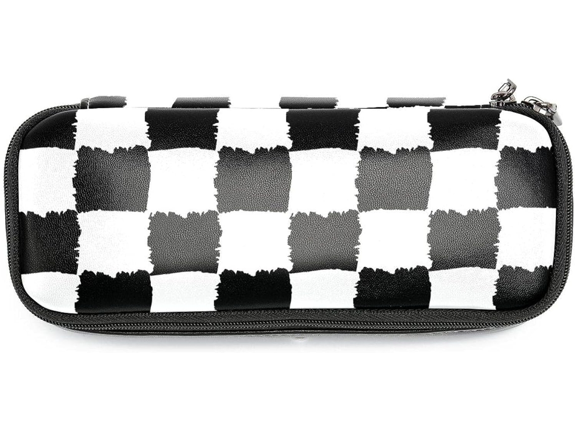 Estojo Grande Quadriculado Em Preto E Branco Lápis, Ideal Canetas, Maquiagem E Organização, Perfeito