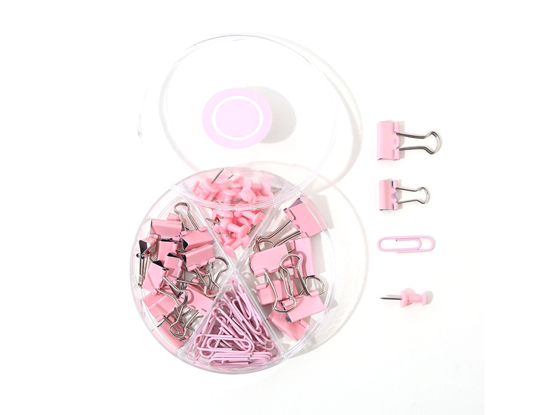 Clip de Papel, Pinzas Binder Y Clavijas Multifuncionales Conjunto Con Caja Rosa Sakura para Oficina Y Escuela