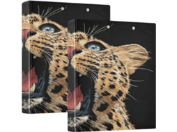Pacote com 3 Argolas com Estampa de Leopardo, 1 ou 2 Polegadas, com Camada de Saco, Embalagem com 1 ou 2 Macarrão de Mesa, 200 Folhas