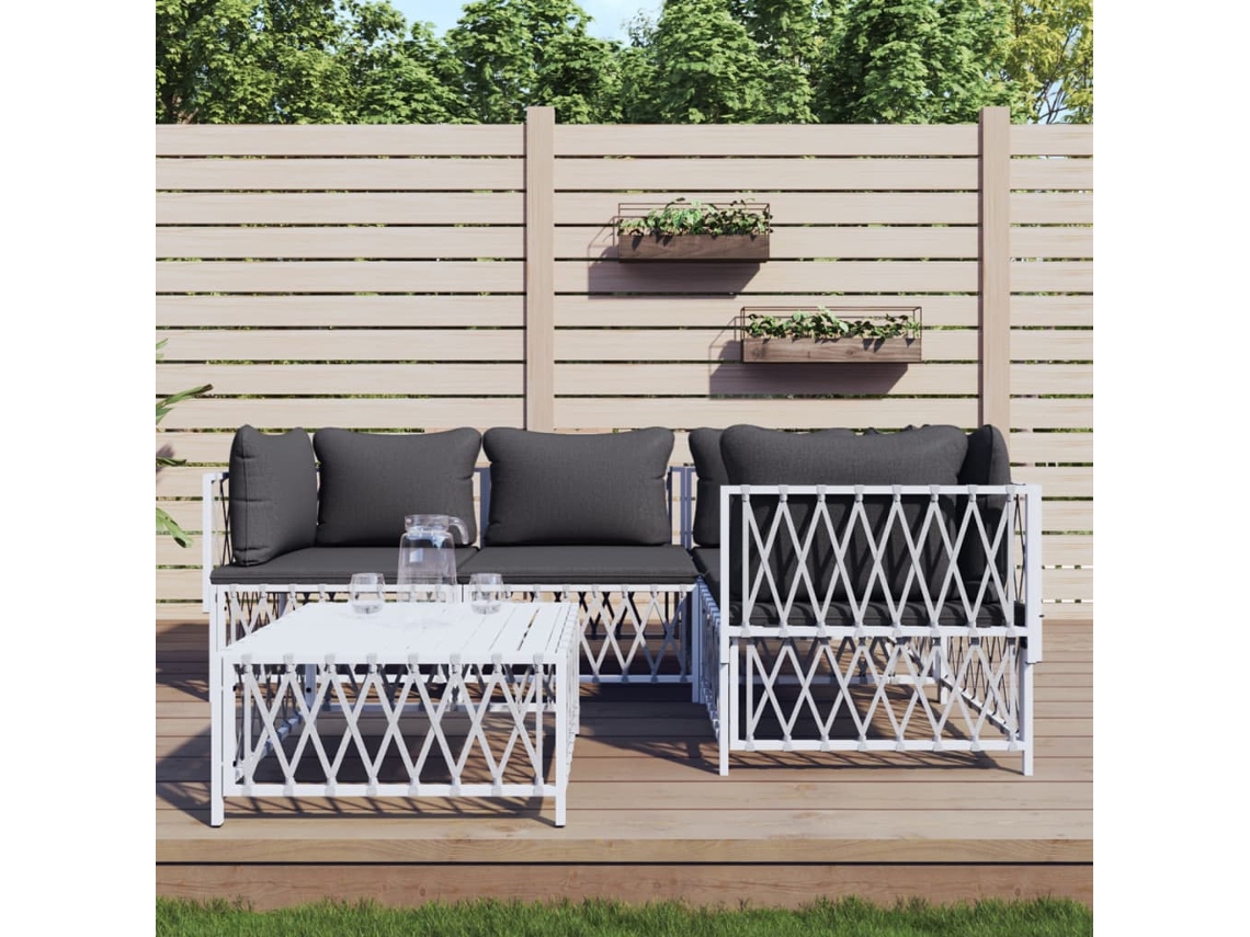 Pcs Conjunto Lounge De Jardim Com Almofadões Aço Branco Dkd Home Decor