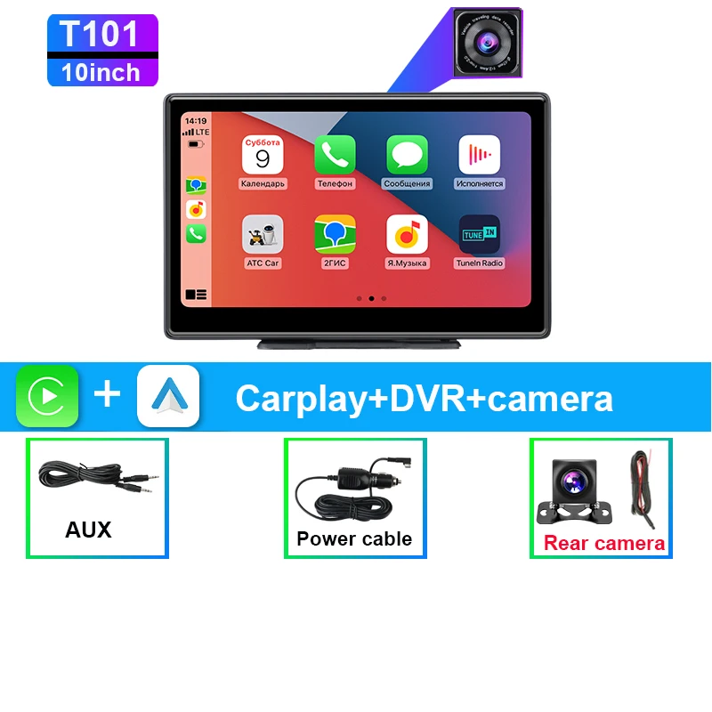 (cartão Dvr De 64 Gb) Câmera Veicular 4k De 10 Polegadas, Carplay Sem Fio, Gps Com Lente Dupla