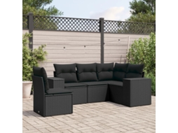 Vidaxl 5 Pcs Conjunto Sofás De Jardim Com Almofadões Vime Pe Preto