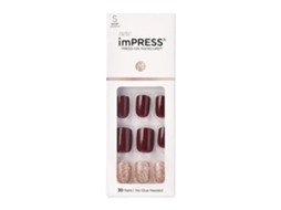 Unhas Autocolantes Kiss Impress Kim020c Fáceis De Colocar Maroon/brocade Comprimento S