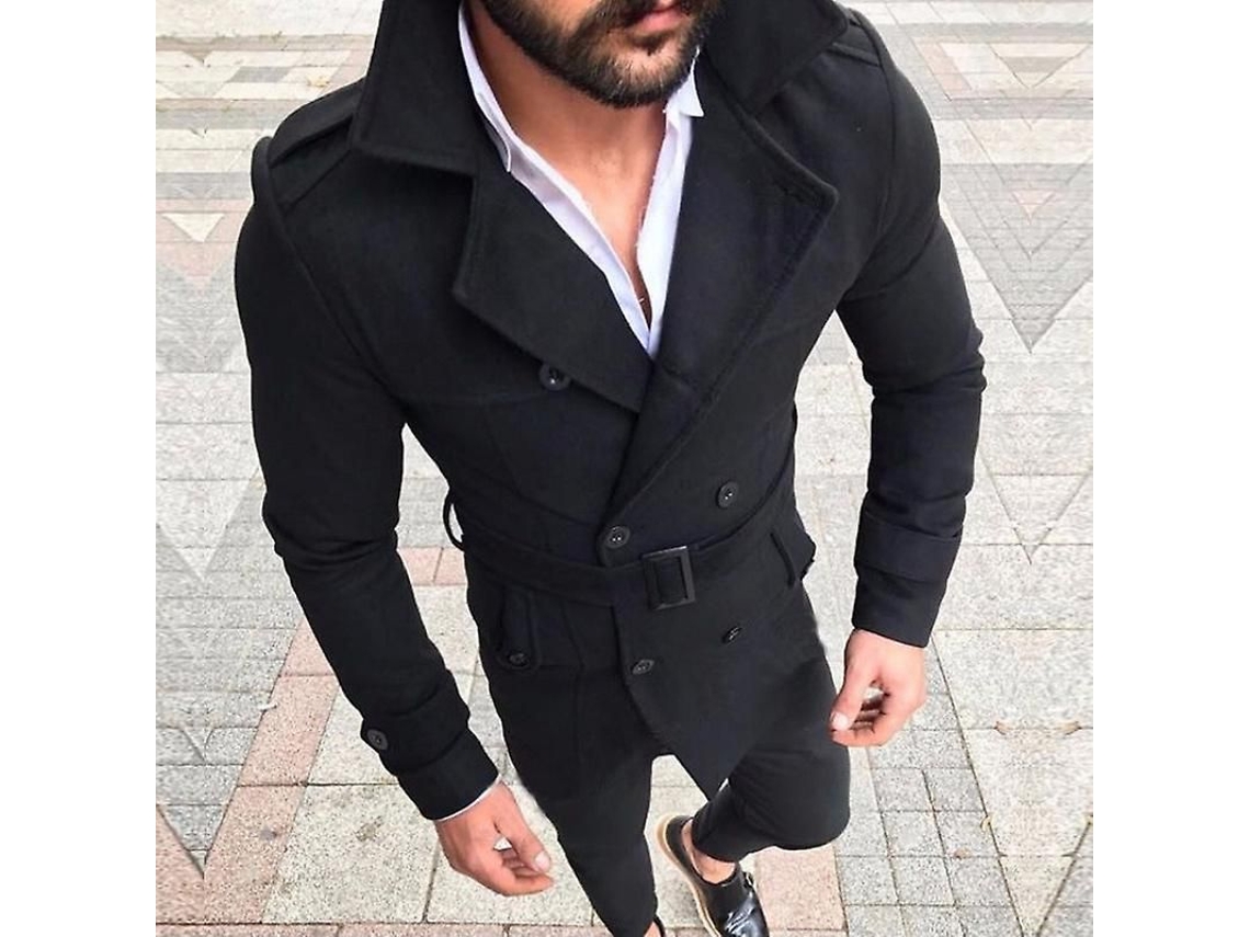 Casaco Trench Coat Masculino para Negócios 2026, Tamanho Asiático, Confeccionado em Mistura de Algodão