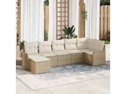 Vidaxl Conjunto De Sofá De Jardim 7 Unid. Bege E Branco Vime Pe
