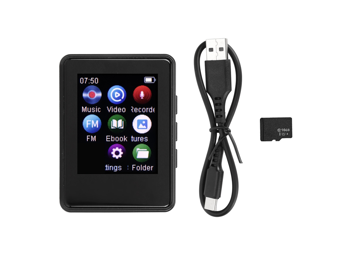 Player Mp3 Mp4 Bluetooth 5.0 Tela Touch 1.77" Som Hifi Rádio Fm Gravador Cartão 16g