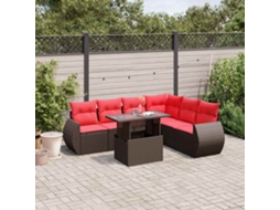 Vidaxl Conjunto De Sofá De Jardim Com 7 Peças E Almofadas Em Rattan Sintético Marrom