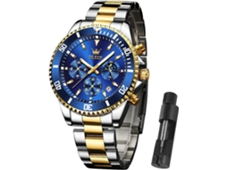 Lurelia Relógio Cronógrafo Masculino, Movimento De Quartzo, Data/calendário, Fase Da Lua, 42,5 Mm, Aço Inoxidável, Abs, Resistente À Água 30m, Azul