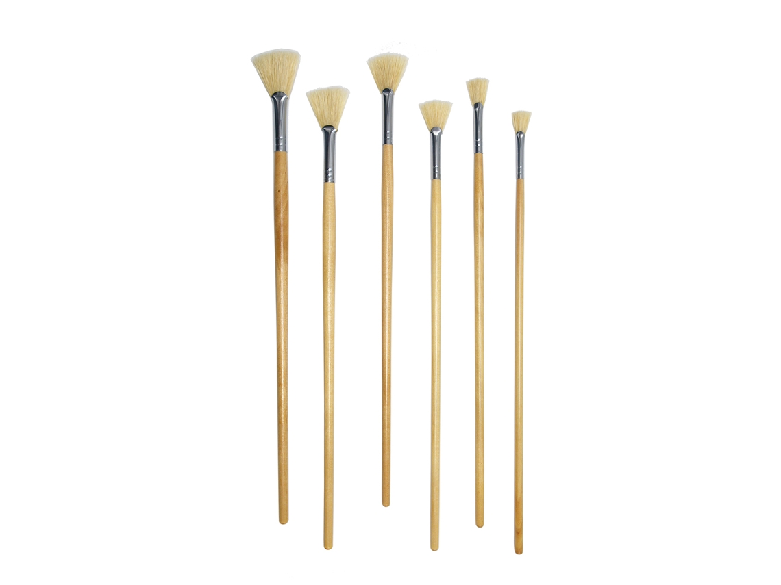 Conjunto De Pincéis Para Pintura A Óleo (cor Natural), 6 Pincéis/conjunto, Cerdas Em Formato De Leque, Adequados Para Tintas Guache E Acrílicas.