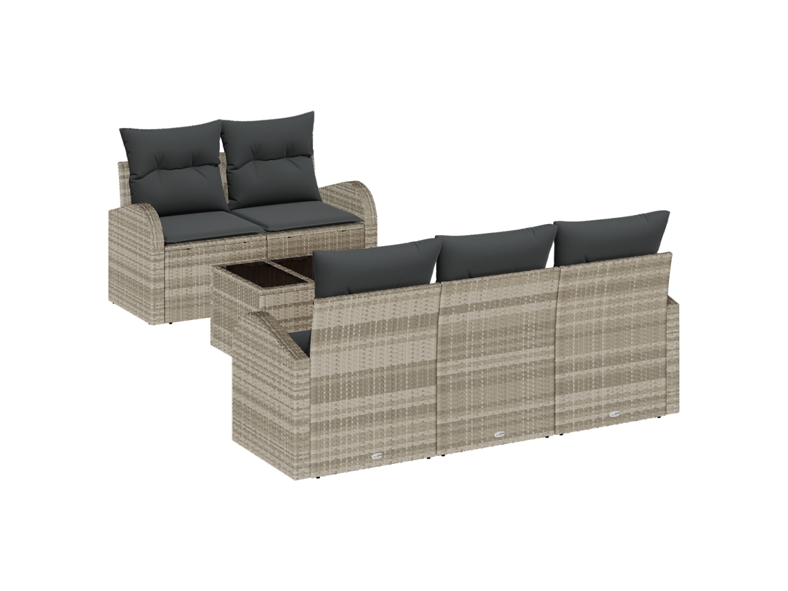 Conjunto 6 Conjunto De Sofá De Jardim Vidaxl Cinzento-claro Vime Pe (179 X 62 X 69 Cm)