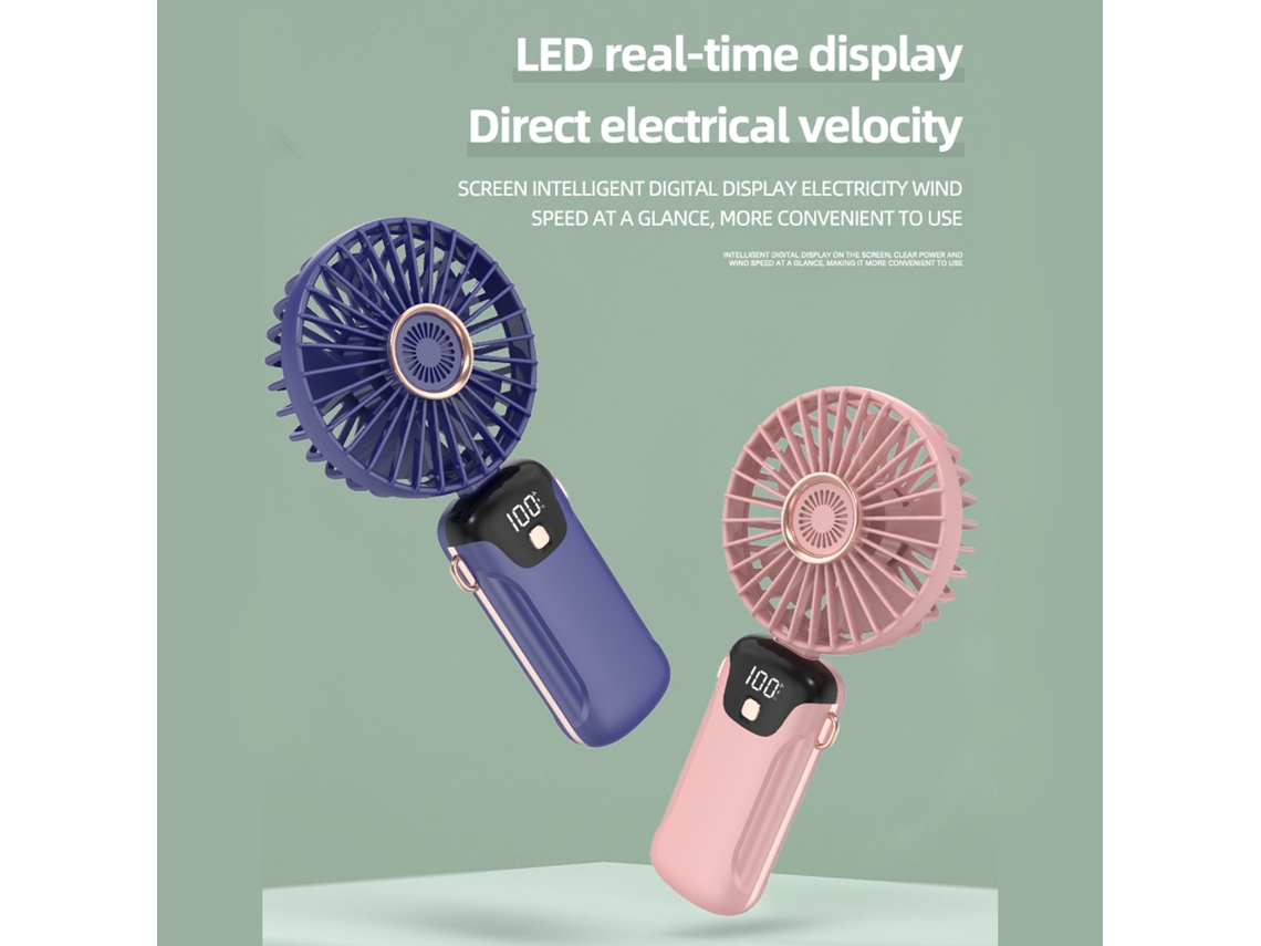 Ventilador Portátil Mini com Tela Led 5 Velocidades Silencioso