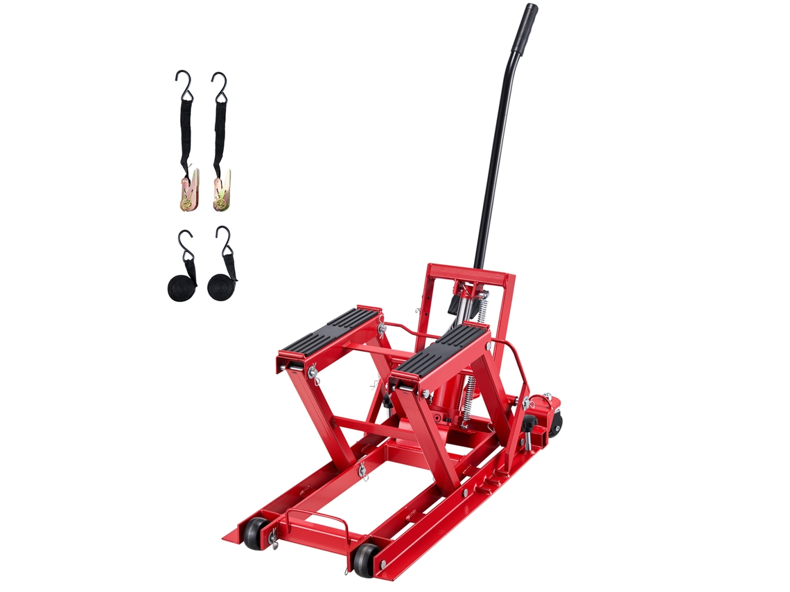 Elevador Hidráulico para Motocicletas com Capacidade de Carga 680 Kg, Plataforma Elevatória 4 Rodas, Elevação 115 a 385 Mm, Suporte Estável Atv