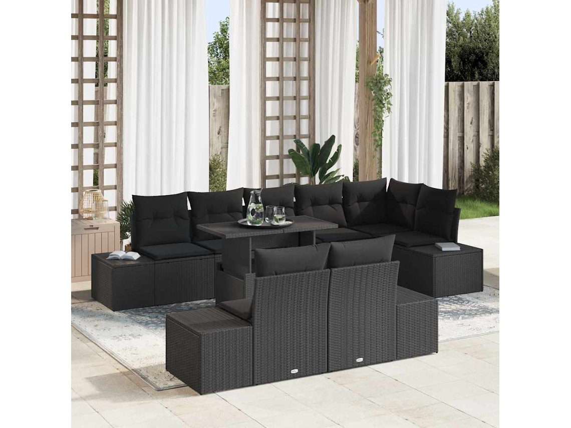 Vidaxl Conjunto De Sofá De Jardim 9 Pcs Preto Rattan Sintético