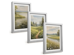 Composição De Quadros Paisagem De Primavera, Rio E Prado Espelharte (3 Peças 20x30 Cm)