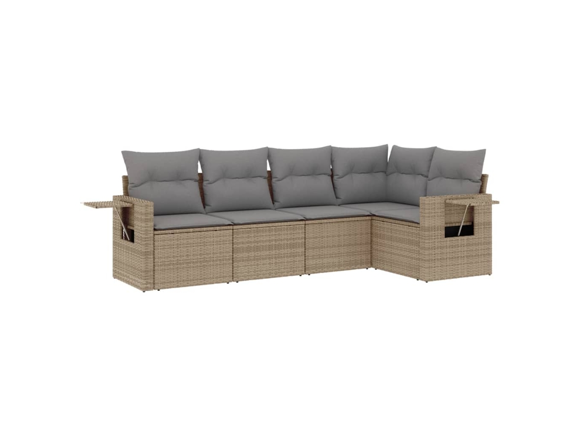 Conjunto de 5 Sofás para Jardim com Almofadões Vime Pe Bege MAISON EXCLUSIVE (5 pcs)
