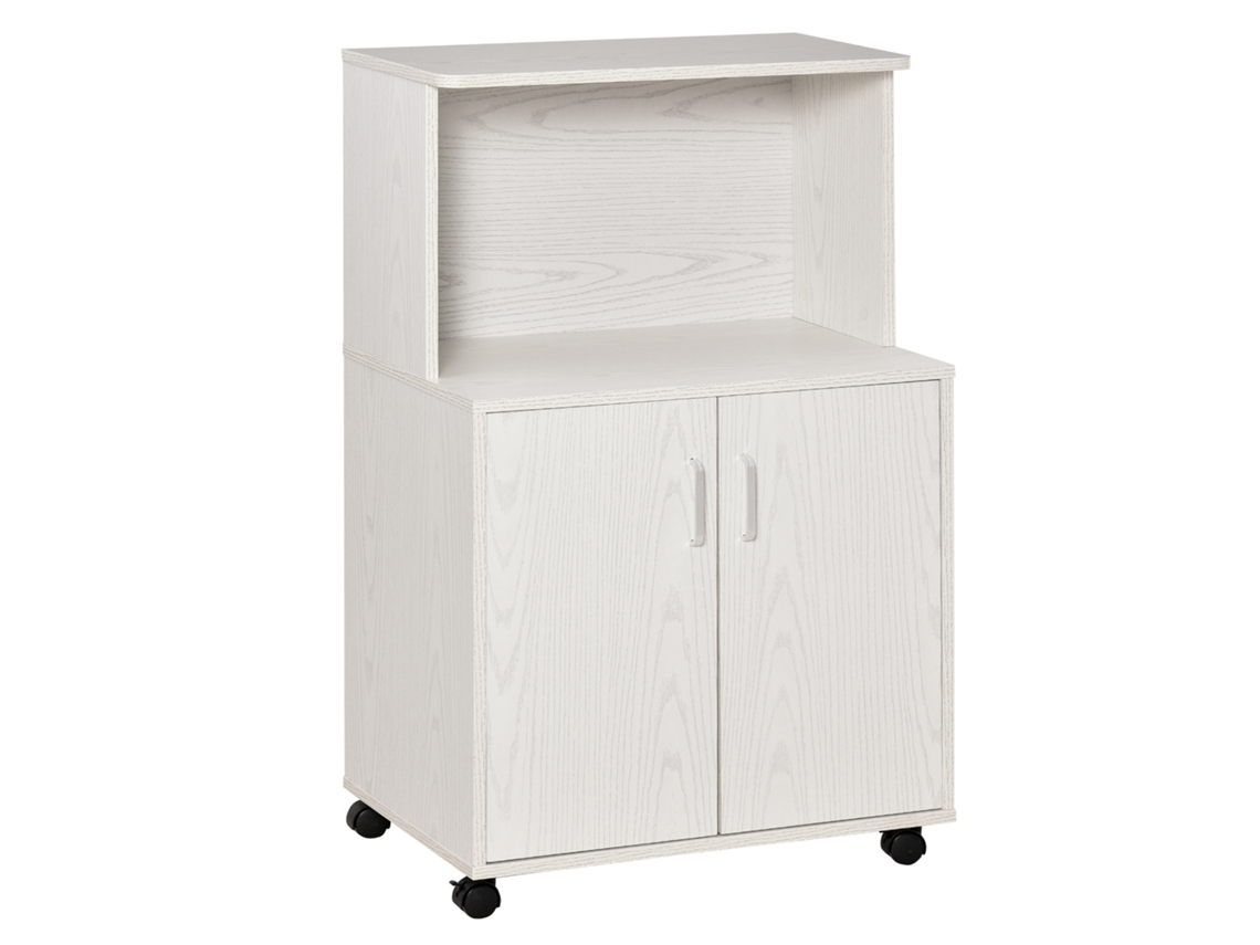 Armário De Cozinha Multifuncional Com Rodízios, Armário E Prateleira Para Micro-ondas, Aparador Alto Em Aglomerado, 60,4 X 40,3 X 97 Cm, Branco
