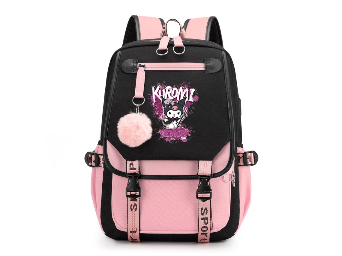Mochila Escolar Com Bolsa De Ombro, Cores Preta, Rosa Para Estudantes