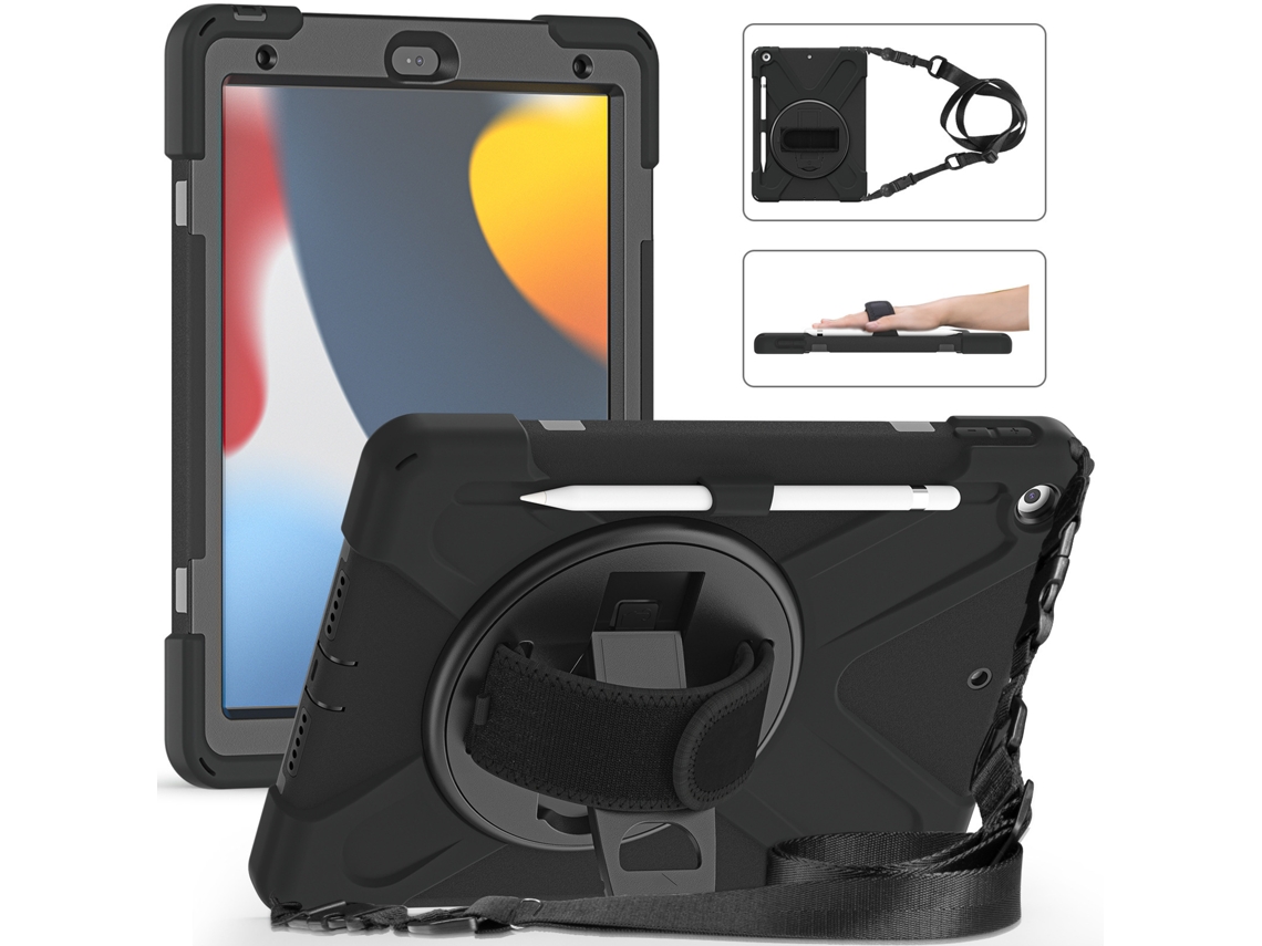 Capa Protetora Robusta Com Suporte Giratório Para iPad De 10,2 Polegadas (2021/2020/2019) Preta
