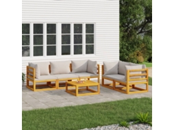 Vidaxl 6pcs Conjunto Lounge De Jardim Madeira C/almofadões Cinza-claro