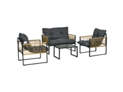 Conjunto Jardim 4 Peças QINGYU TECH com Sofá, Cadeiras, Mesa de Vidro e 3 Almofadas