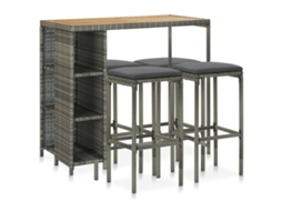 Vidaxl 5 Pcs Conjunto De Bar P/ Jardim C/ Almofadões Vime Pe Cinzento
