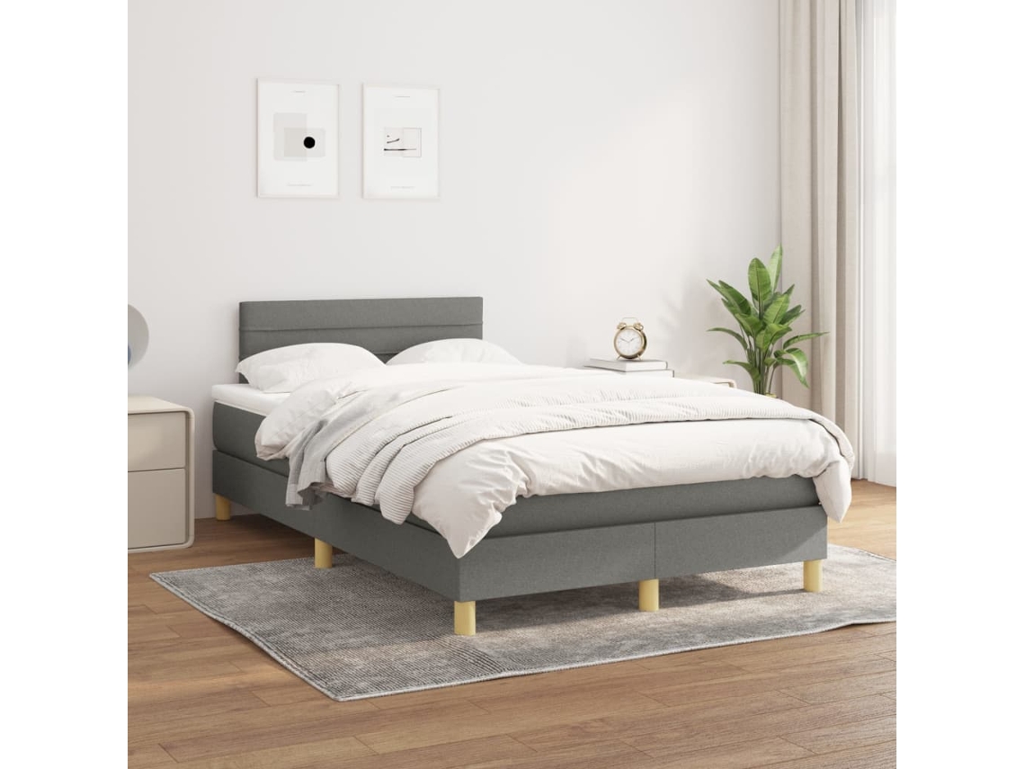 Vidaxl Cama Com Molas/colchão 120x200 Cm Tecido Cinzento-escuro