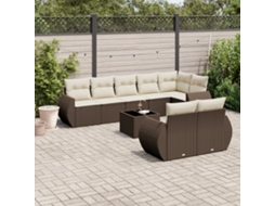 Vidaxl 9 Pcs Conjunto Sofás P/ Jardim C/ Almofadões Vime Pe Castanho