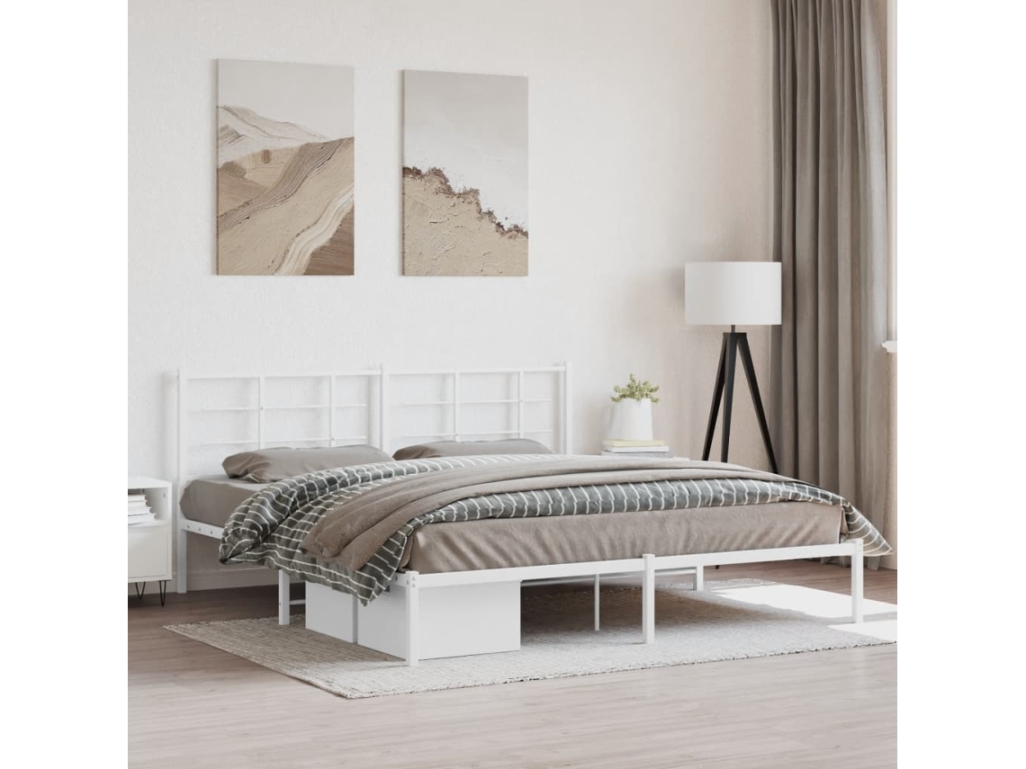 Vidaxl Estrutura De Cama Com Cabeceira 180x200 Cm Metal Branco